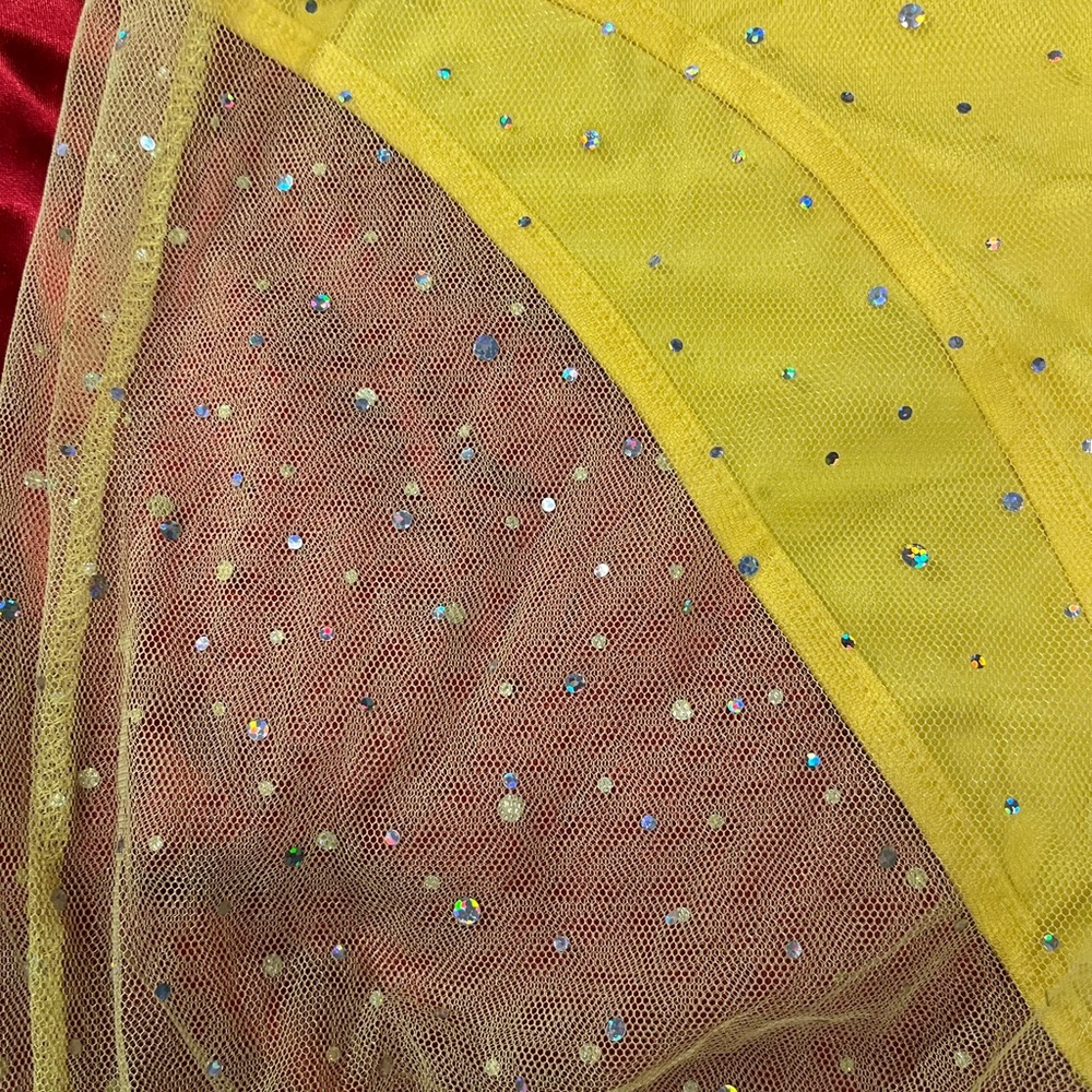 Yellow and Red Sequin Mesh Fabric